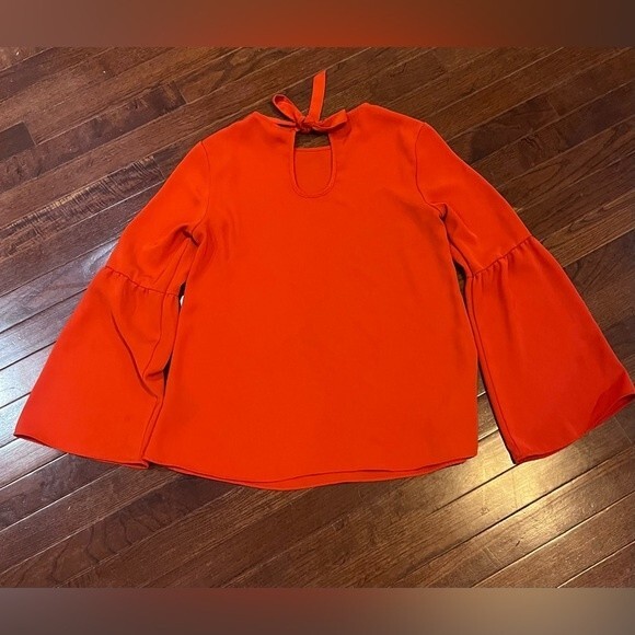 H&M long flounce sleeve keyhole back orange top size 2 - Picture 4 of 5